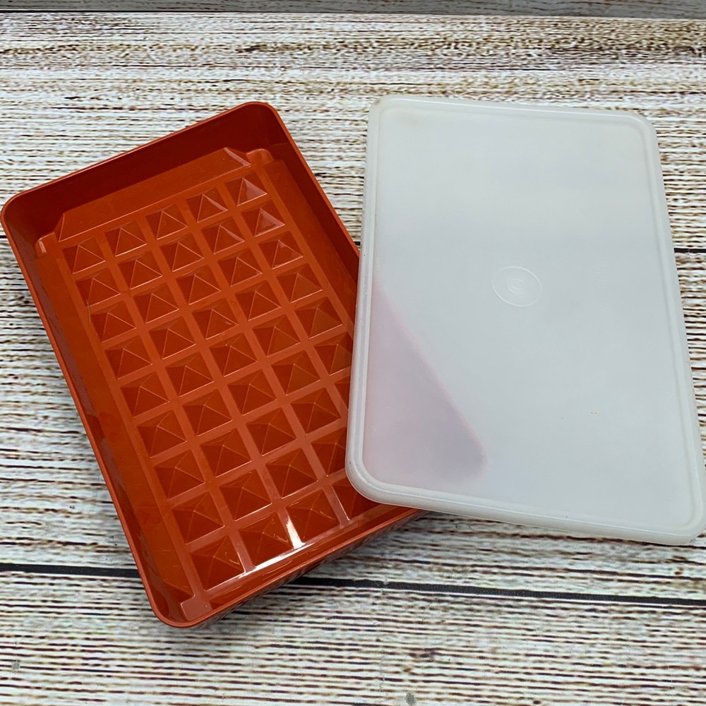 Vintage Tupperware 1292 Meat Keeper Marinade Tenderize Paprika Orange Color